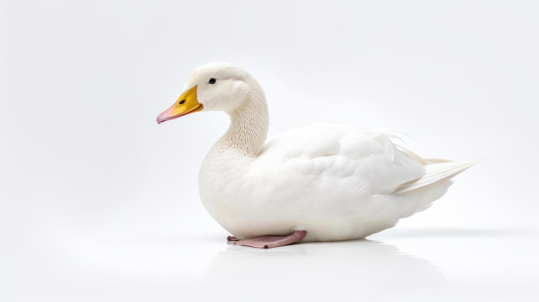 AI generated Animal rights concept elegant white duck minimalist white background. photo