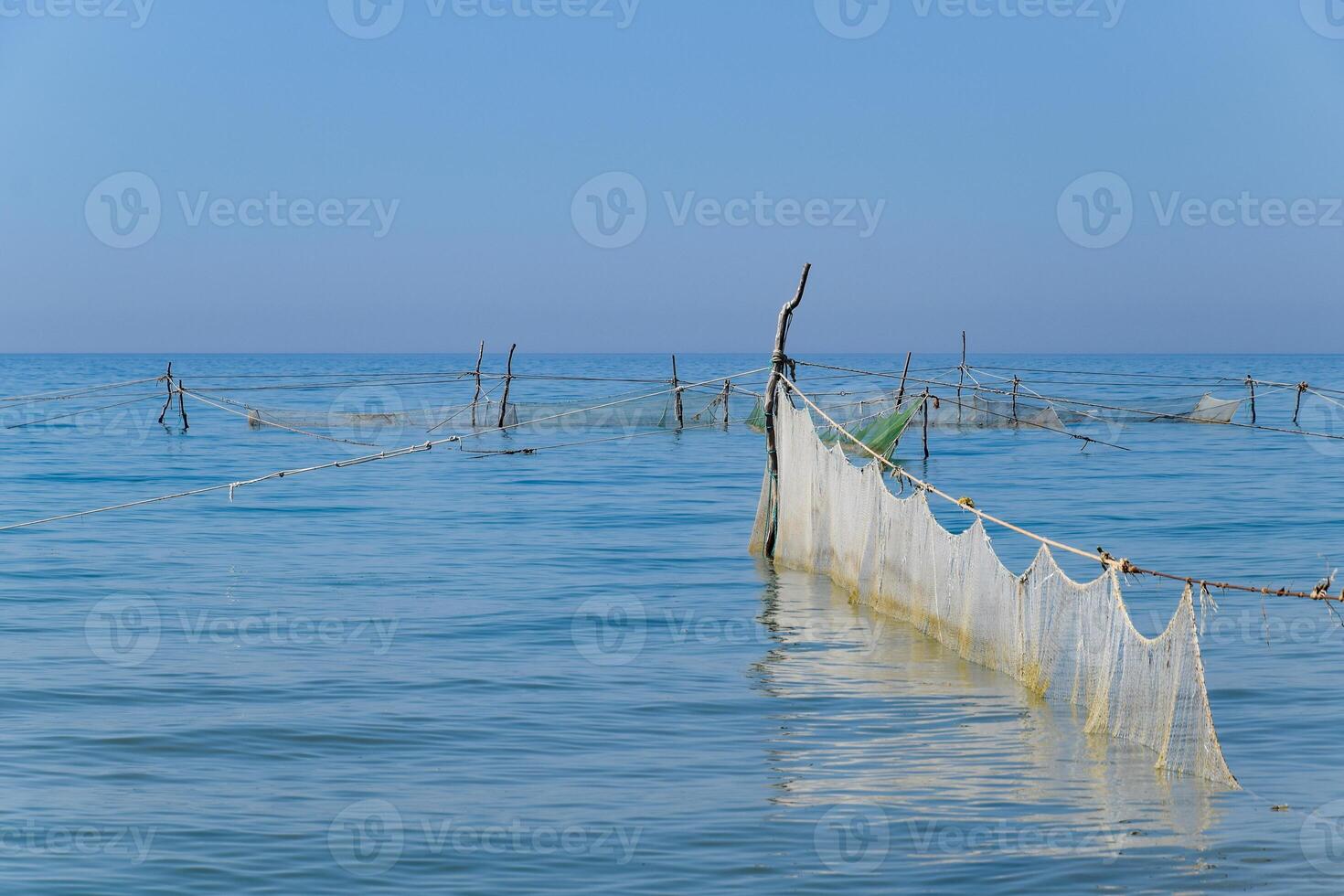 Fishing nets set in the sea. Fishing nets photo