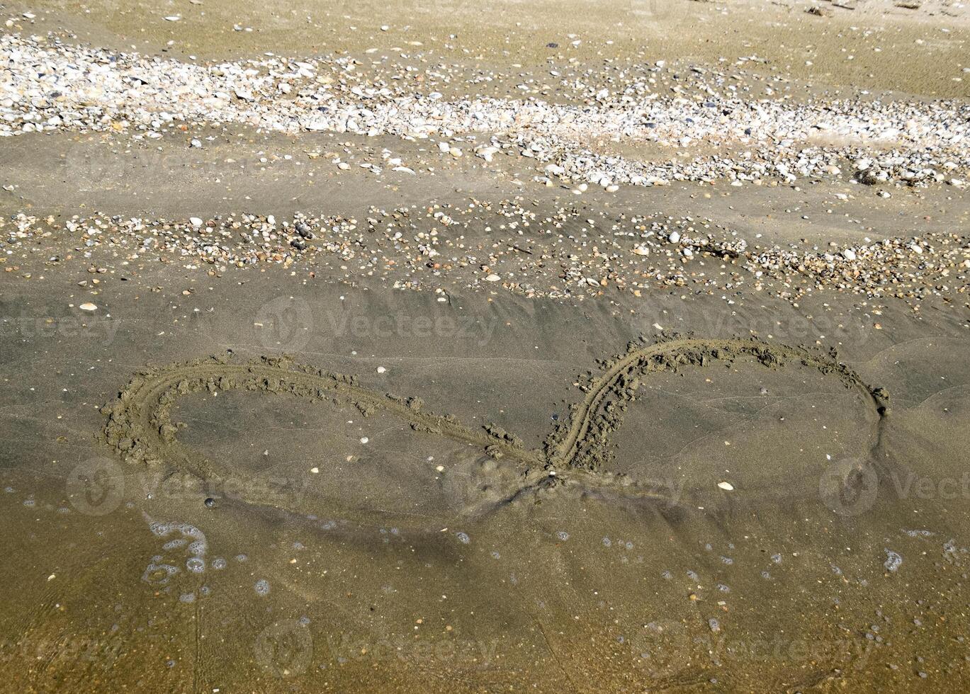 The sign of infinity on the sea. Coastal sand on the beach. The symbol of infinity photo