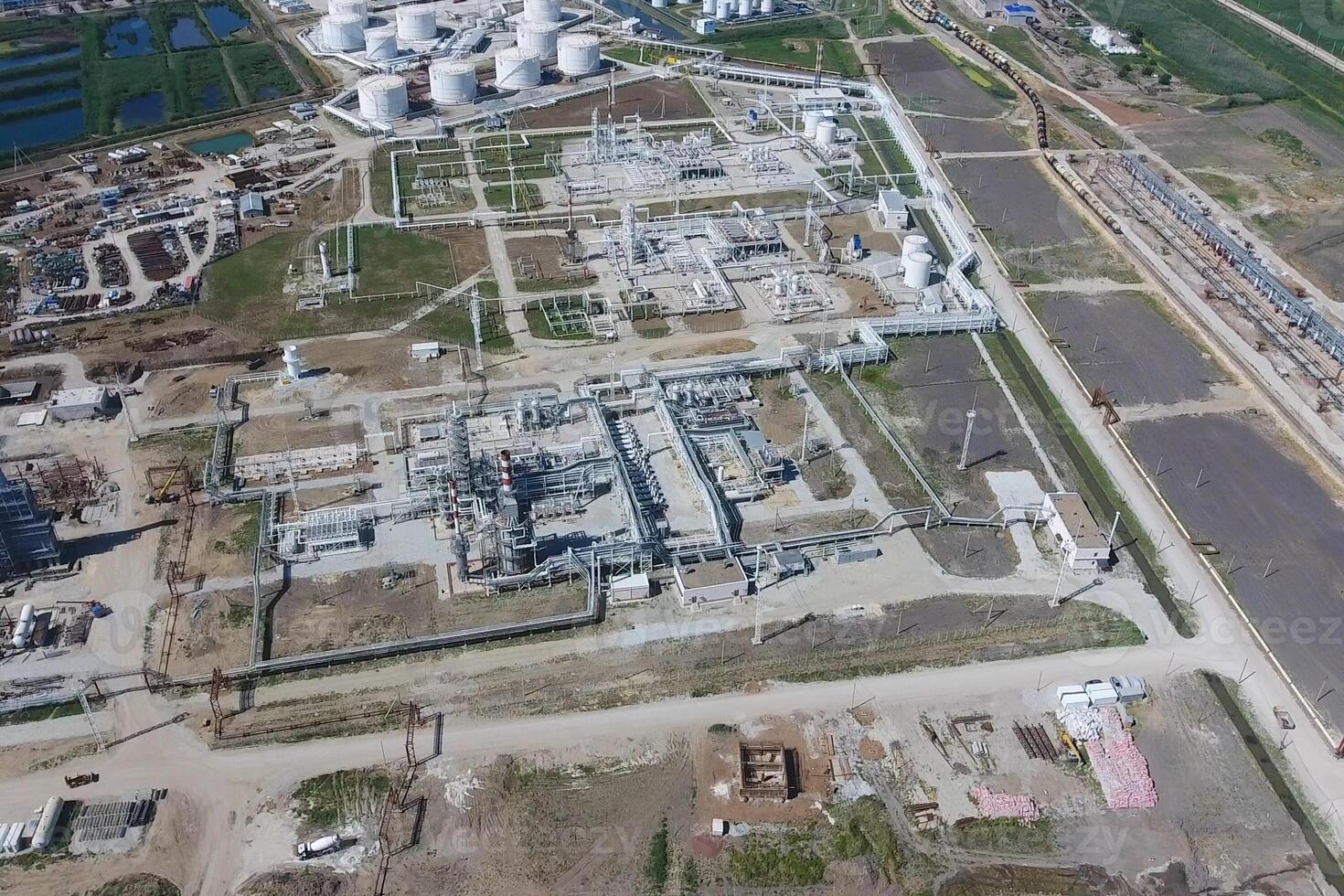 Oil refinery plant for primary and deep oil refining. Equipment photo