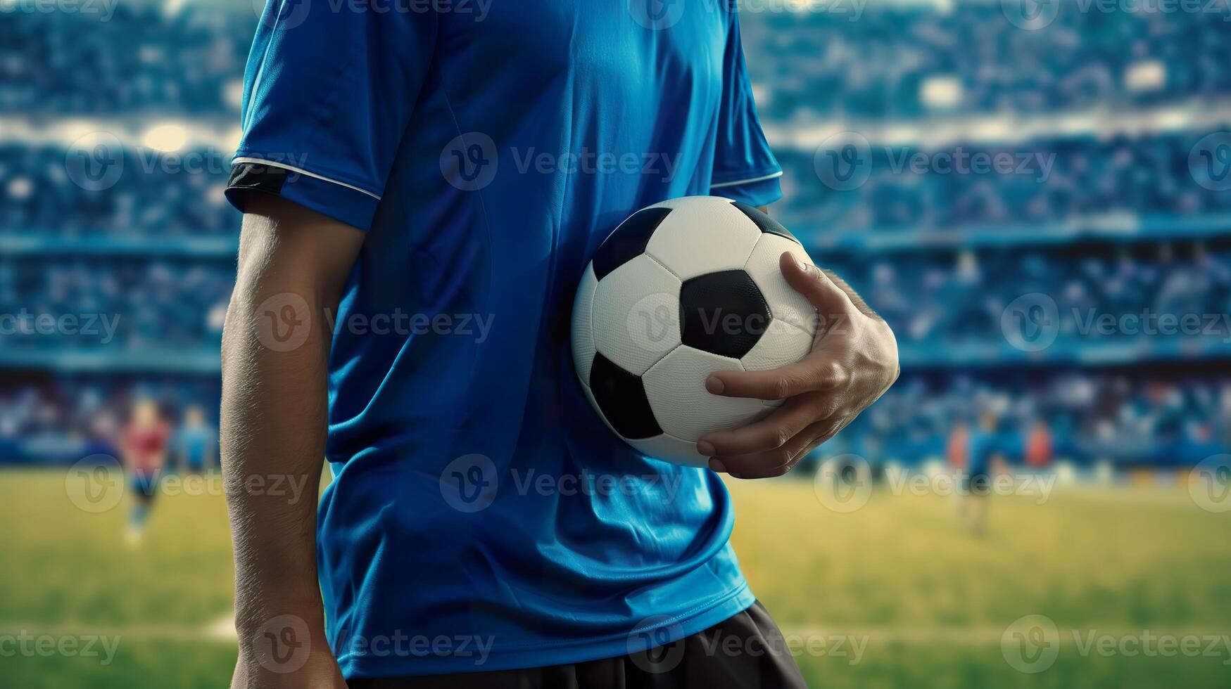 AI generated Soccer Athlete in Action, Professional Football Player on Stadium Field photo