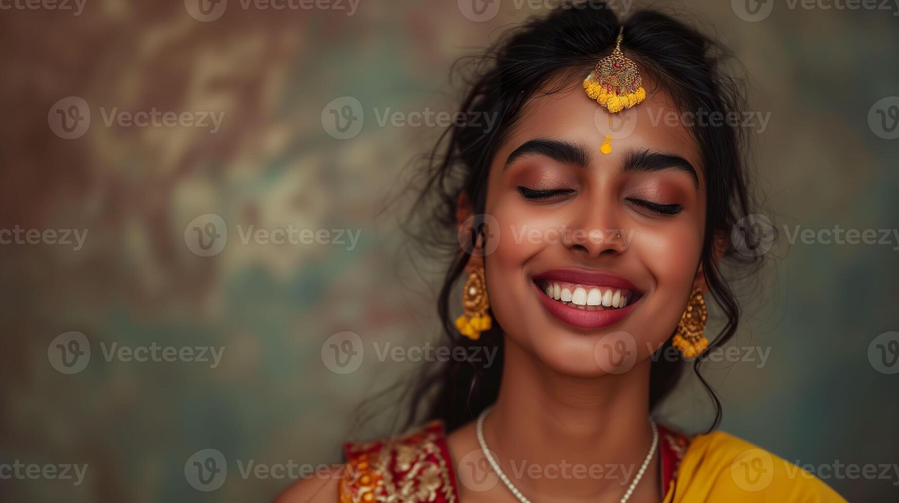 AI generated Smiley Indian Woman, Radiating Joy in a Medium Shot photo