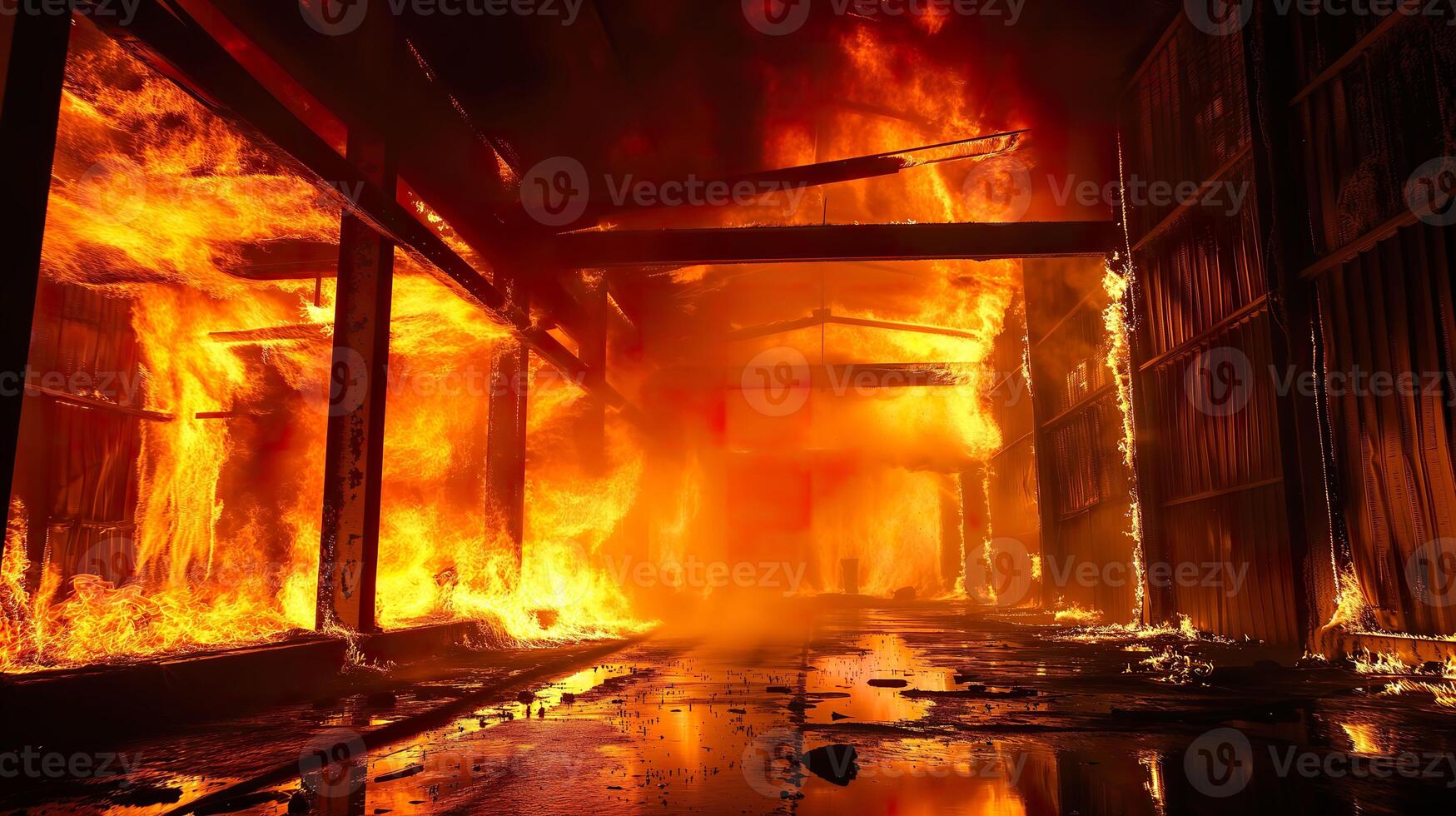 AI generated Fiery Disaster, Intense Flames in Industrial Setting photo