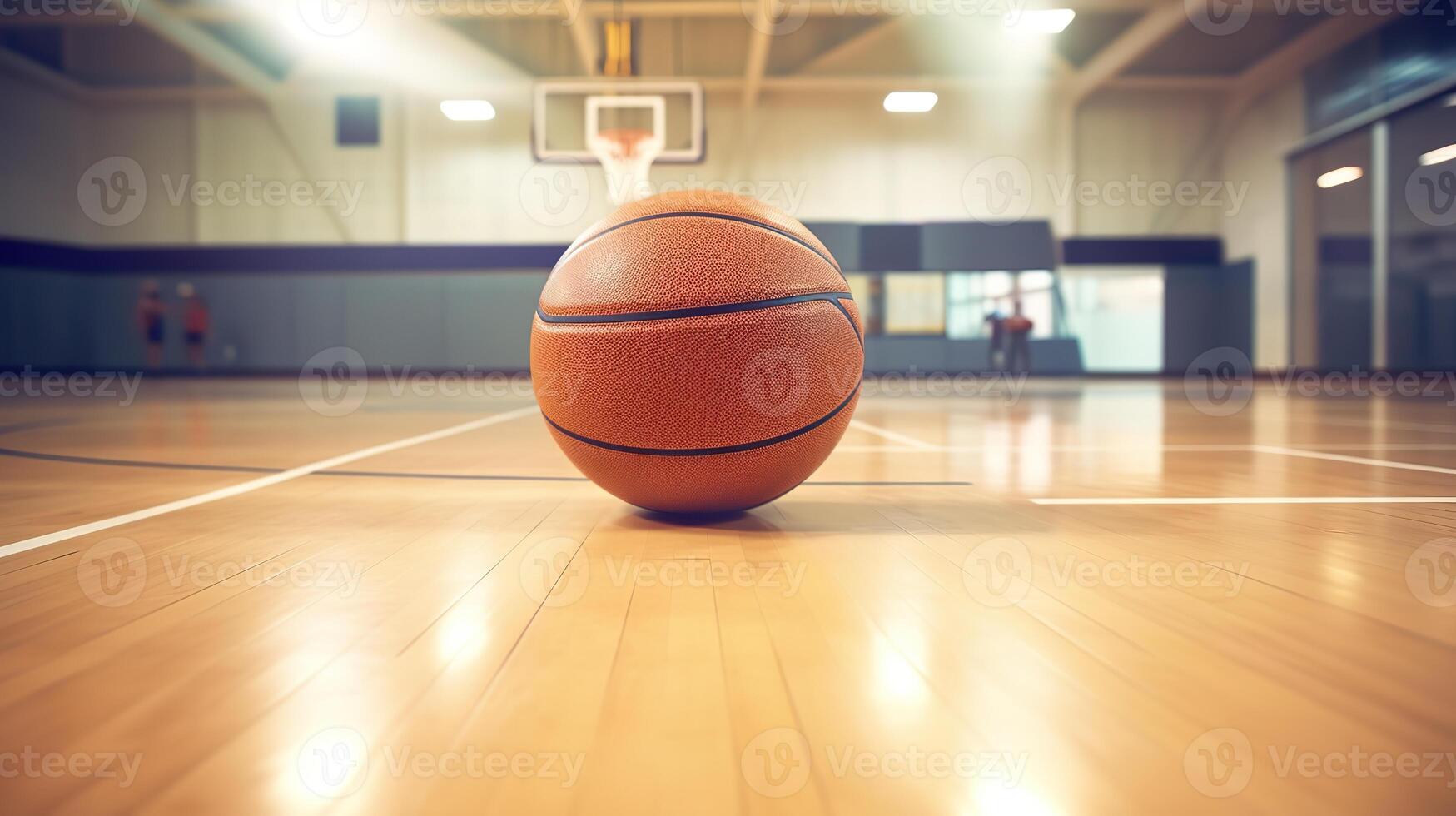 AI generated School Gym Break, Basketball Resting on the Floor photo