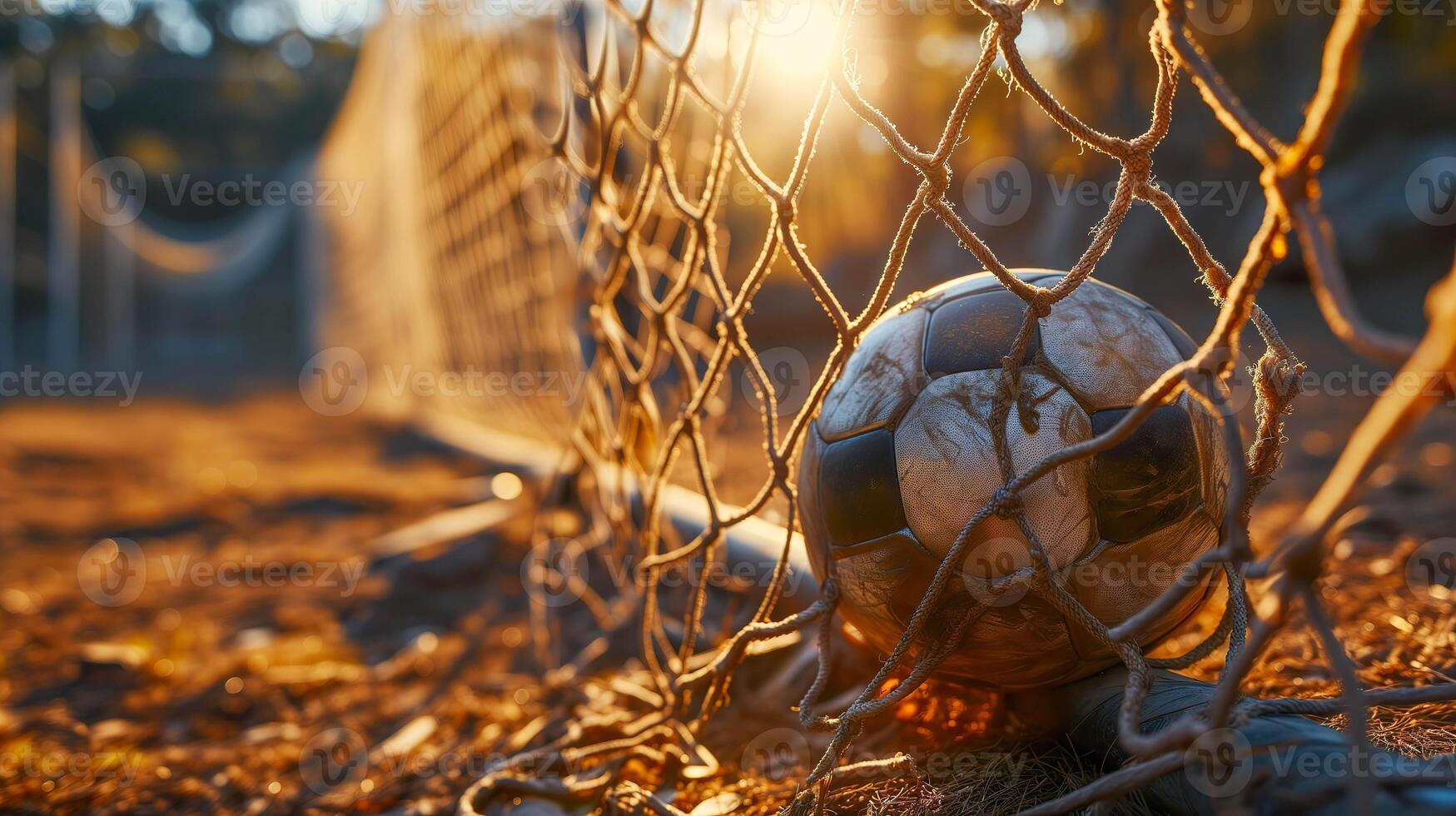 AI generated Soccer Ball Breaking Goal Net, Dynamic Sports Moment photo