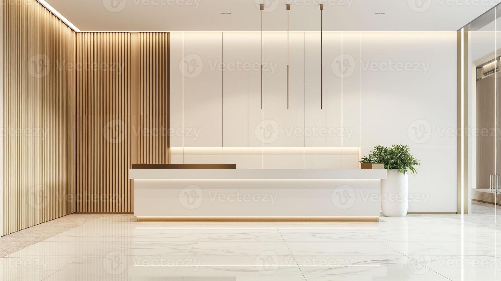 AI generated Spacious Elegance, Modern Reception Counter in a Luxury Contemporary Lobby photo