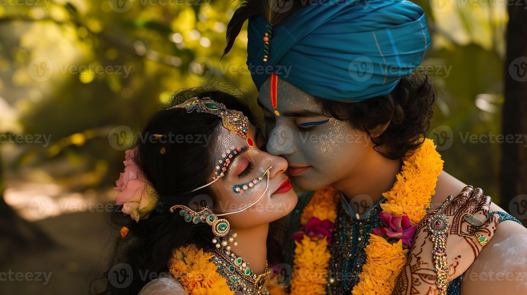 AI generated Divine Love Celebration, Young Couple as Radha and Krishna photo