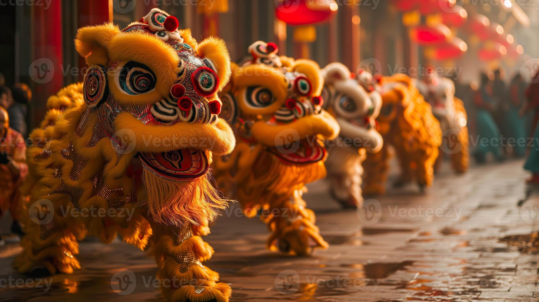 AI generated Lion Dance Celebration, Chinese New Year Tradition in Vibrant Form photo