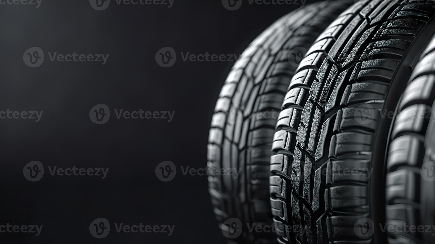 AI generated New Car Tires Banner, Automotive Parts on Dark Background with Copy Space photo