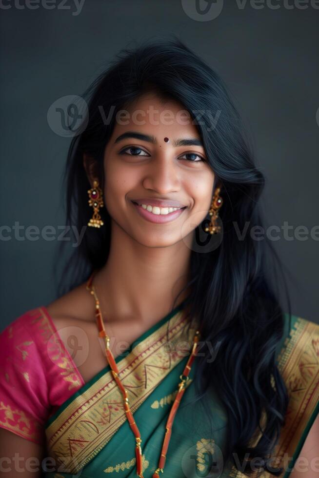 AI generated Smiley Indian Woman, Radiating Joy in a Medium Shot photo