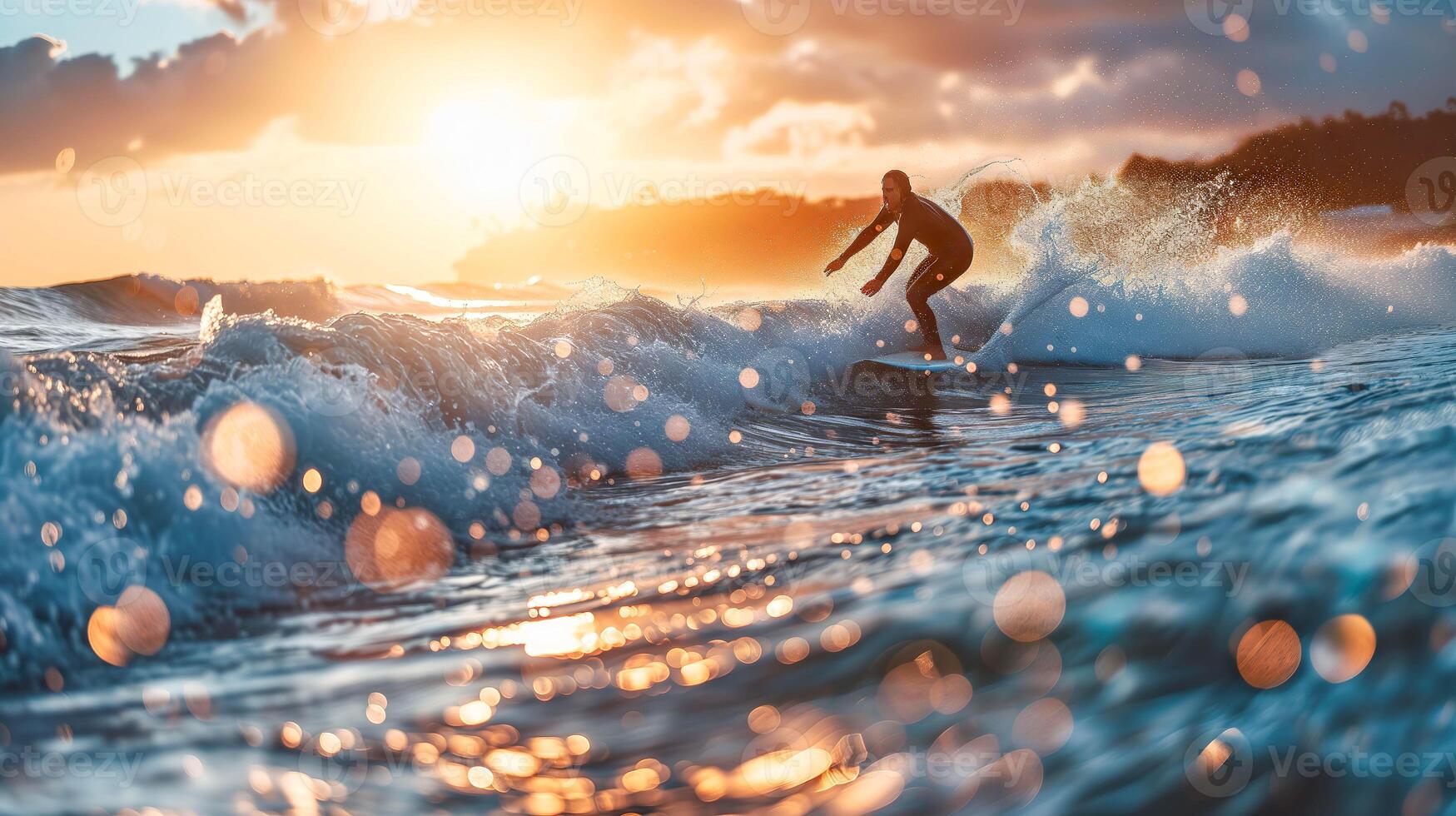 AI generated Coastal Adventure, Dynamic Surfer in Action on Wavy Sea photo