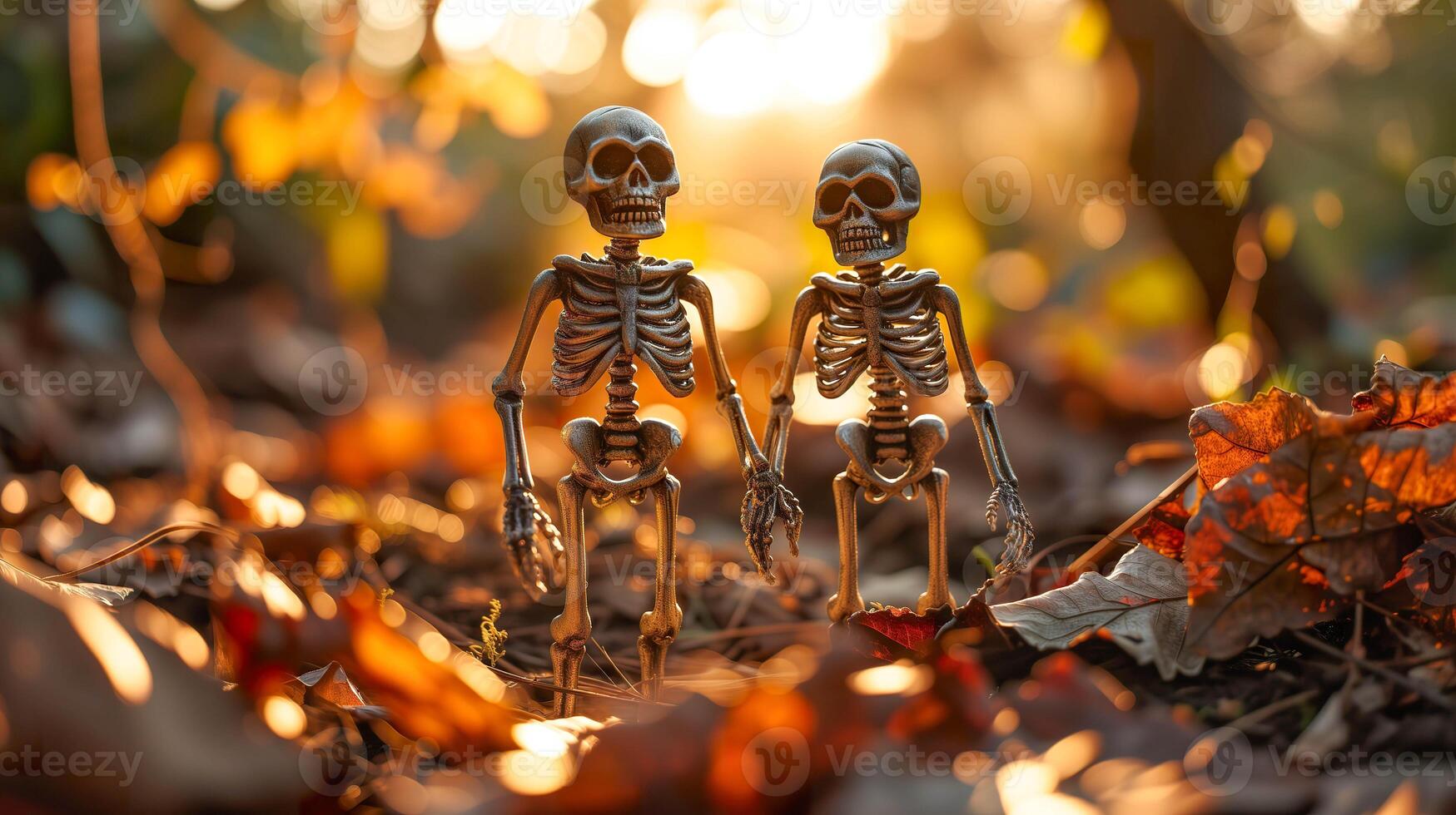 AI generated Holiday Joy in the Backyard, Happy Skeleton Decor Under Sunlight photo