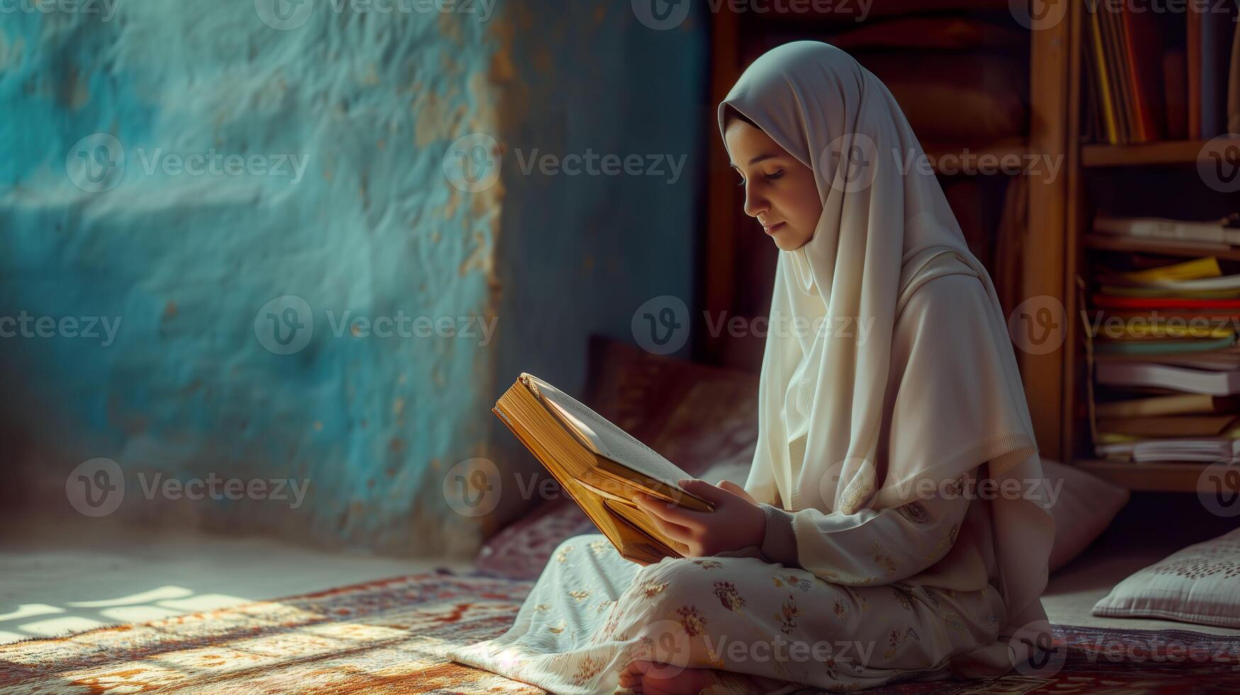 AI generated Islamic Woman Studying, Focused Education and Concentration photo