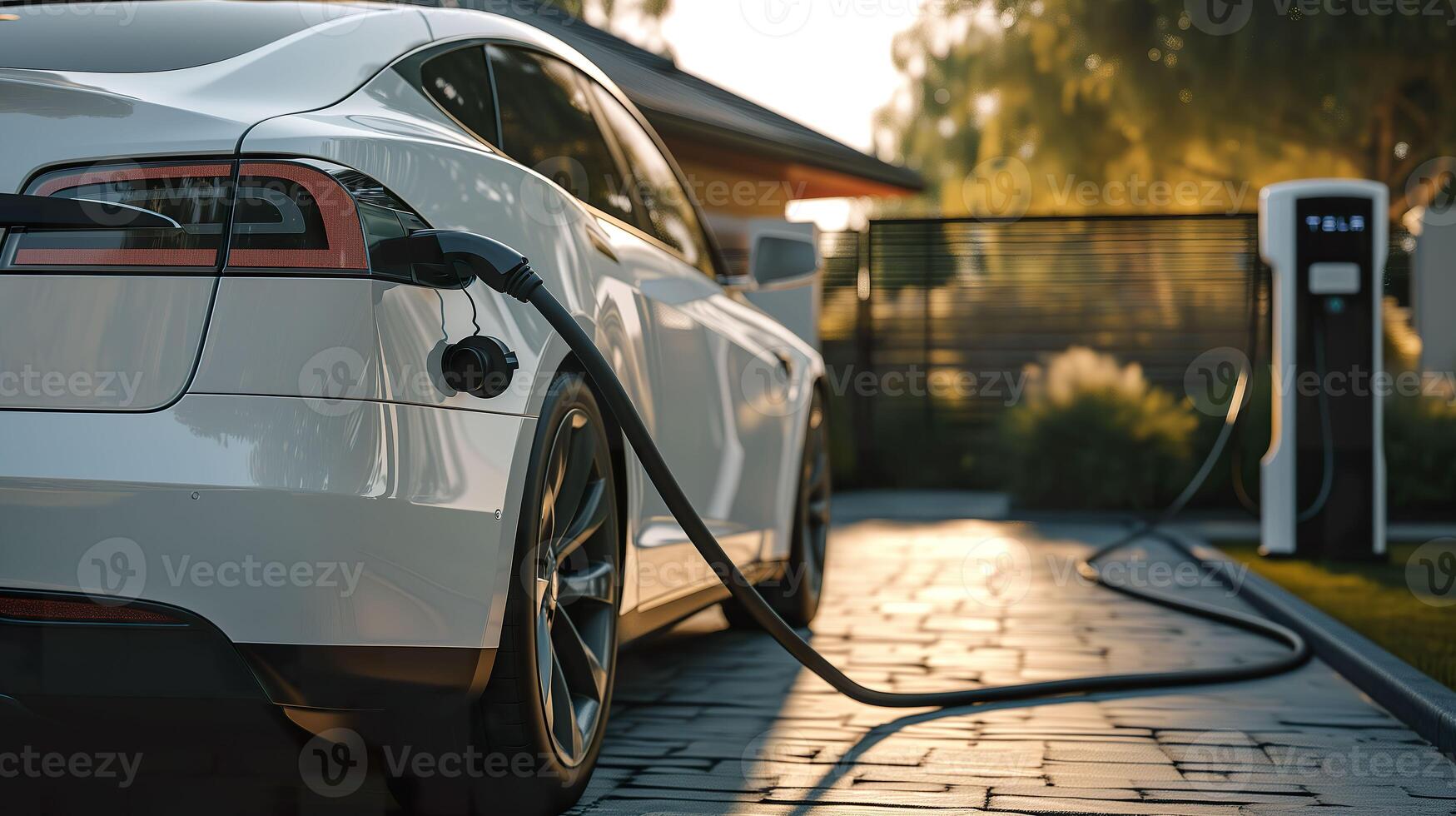 AI generated Charging the Future, Electric Car Battery at a Green Energy EV Charger Station photo