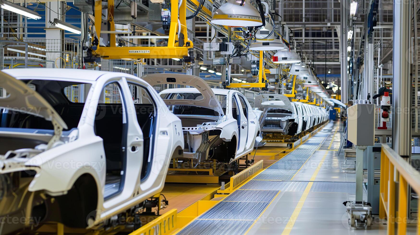 AI generated Electric Car Production Line, Innovative Manufacturing in a Modern Factory photo