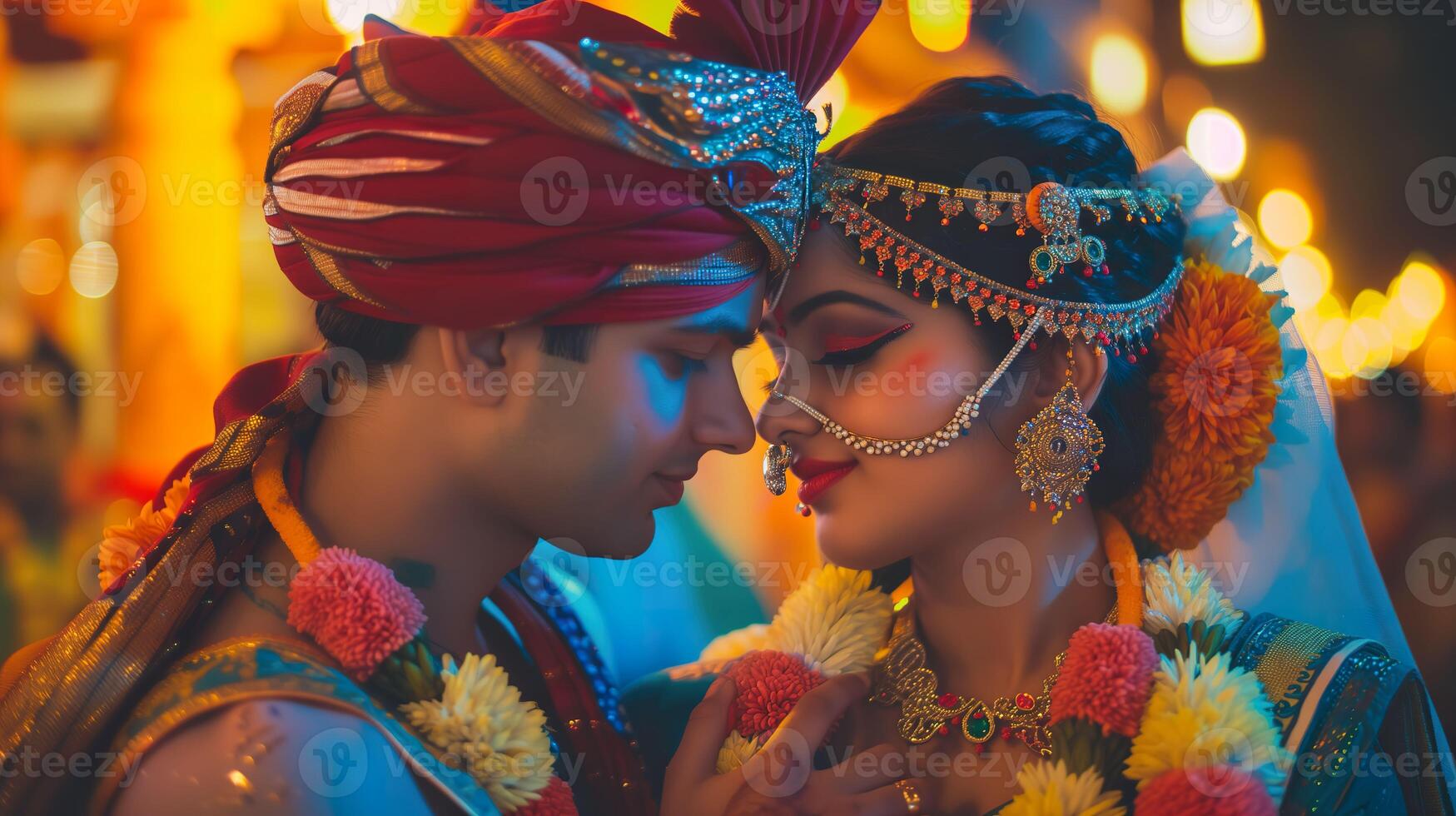 AI generated Divine Love Celebration, Young Couple as Radha and Krishna photo