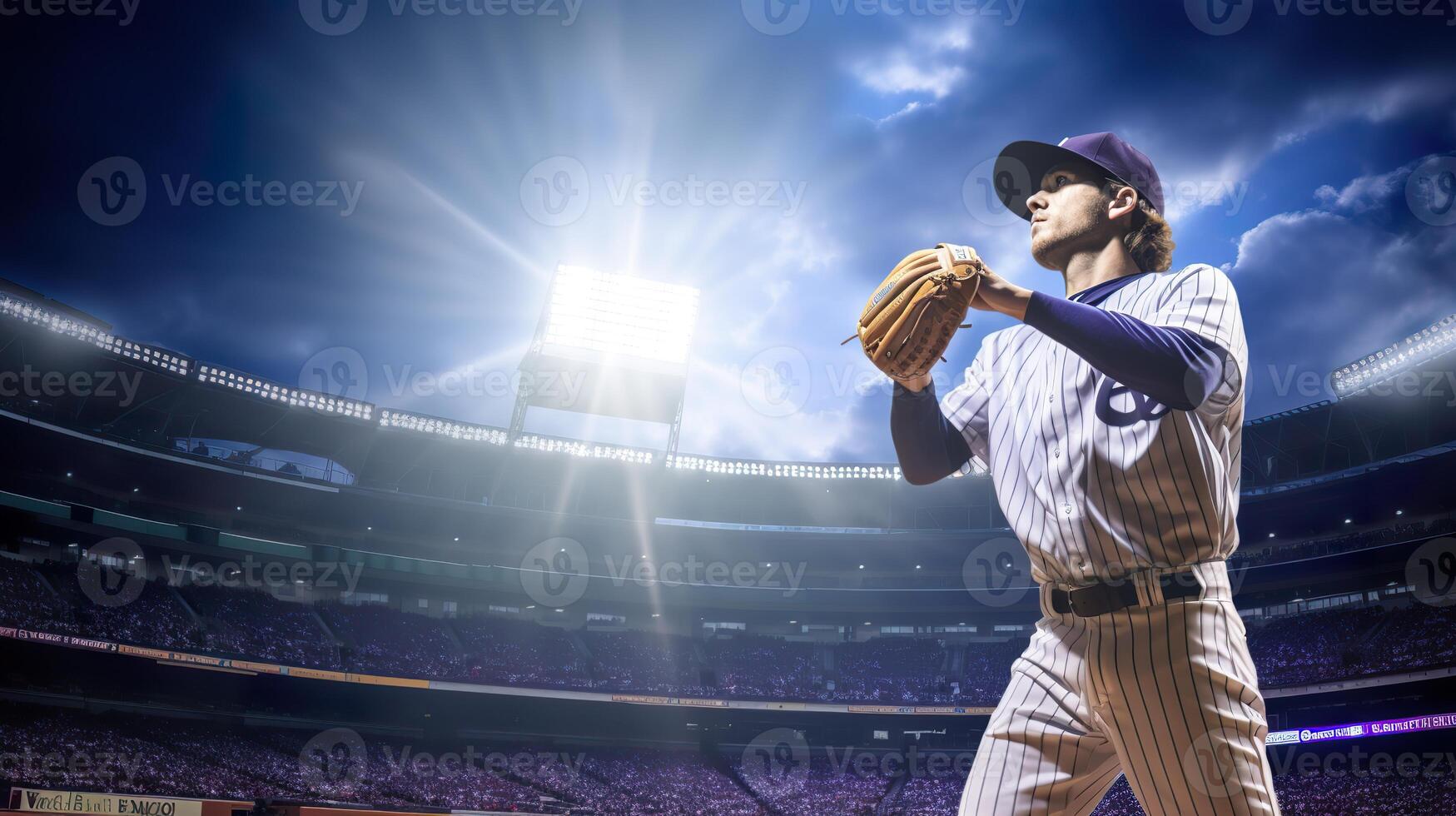 ai generado en el calor de el juego, dinámica béisbol jugar con masculino atleta foto