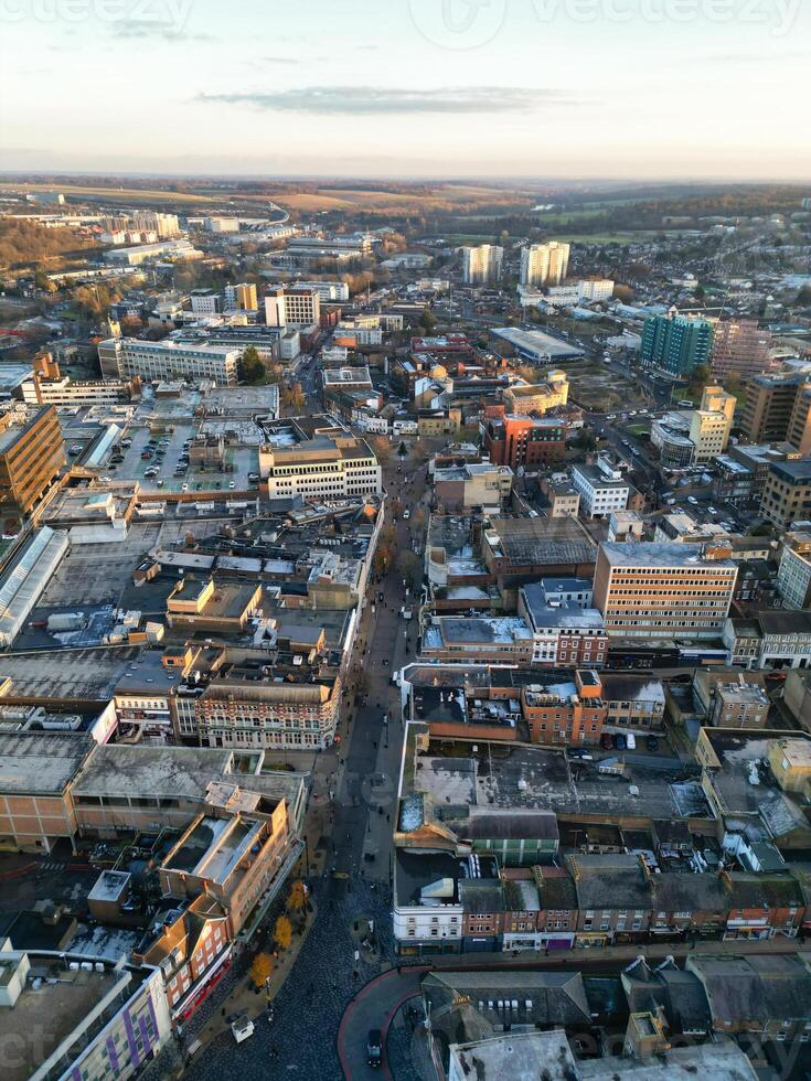 High Angle View of Central Luton City of England UK during Sunset Time. December 1st, 2023 photo