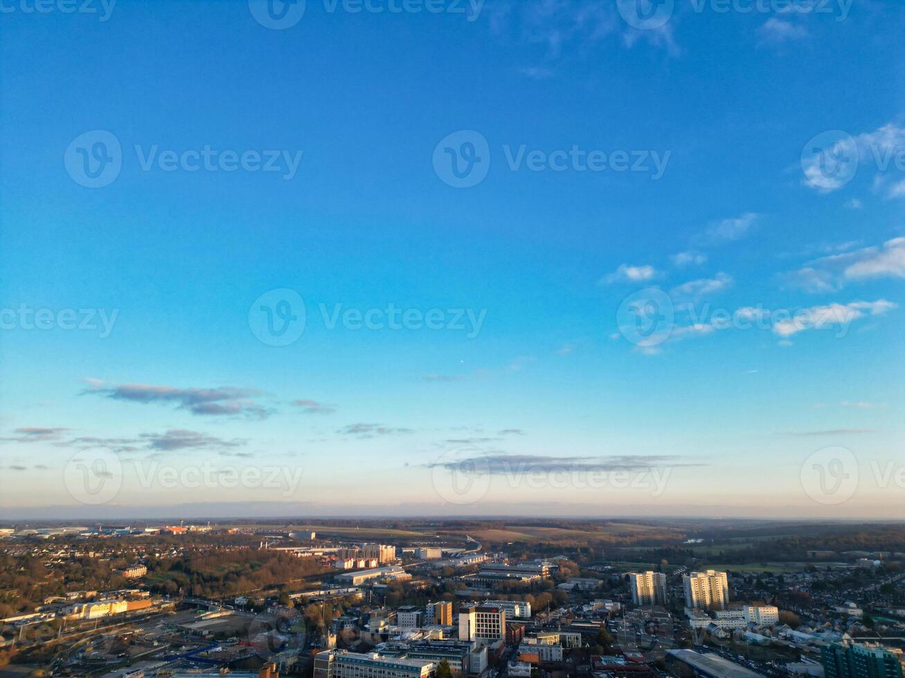 High Angle View of Central Luton City of England UK during Sunset Time. December 1st, 2023 photo