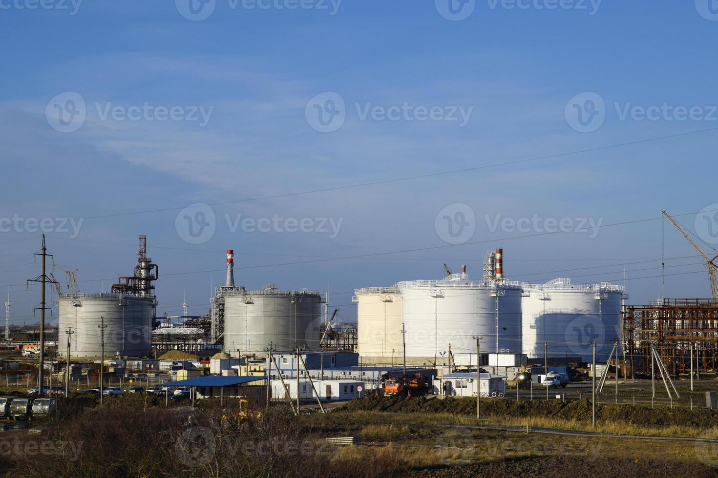 Refinery. Reservoirs for storage of refinery products. Rectification columns. photo