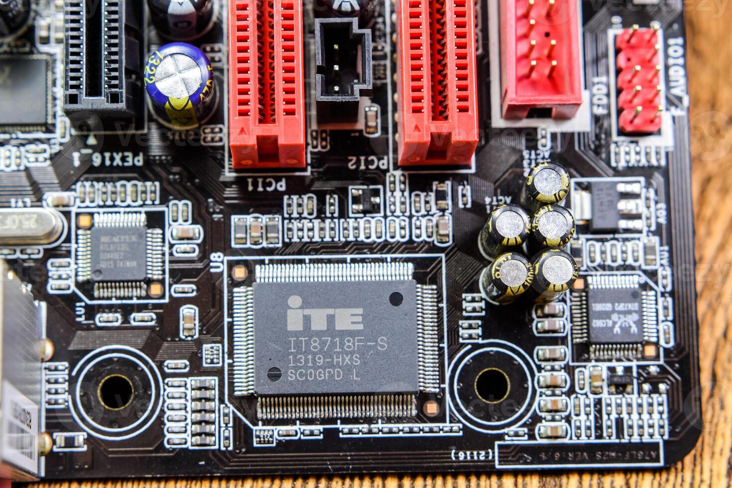 Electronic board with electrical components. Electronics of computer equipment photo