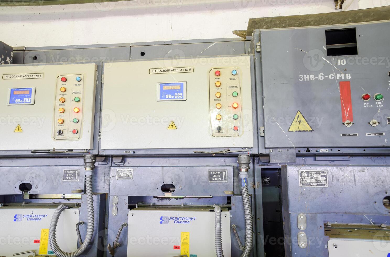 Electrical switchboard pumping station. Control units and electr photo