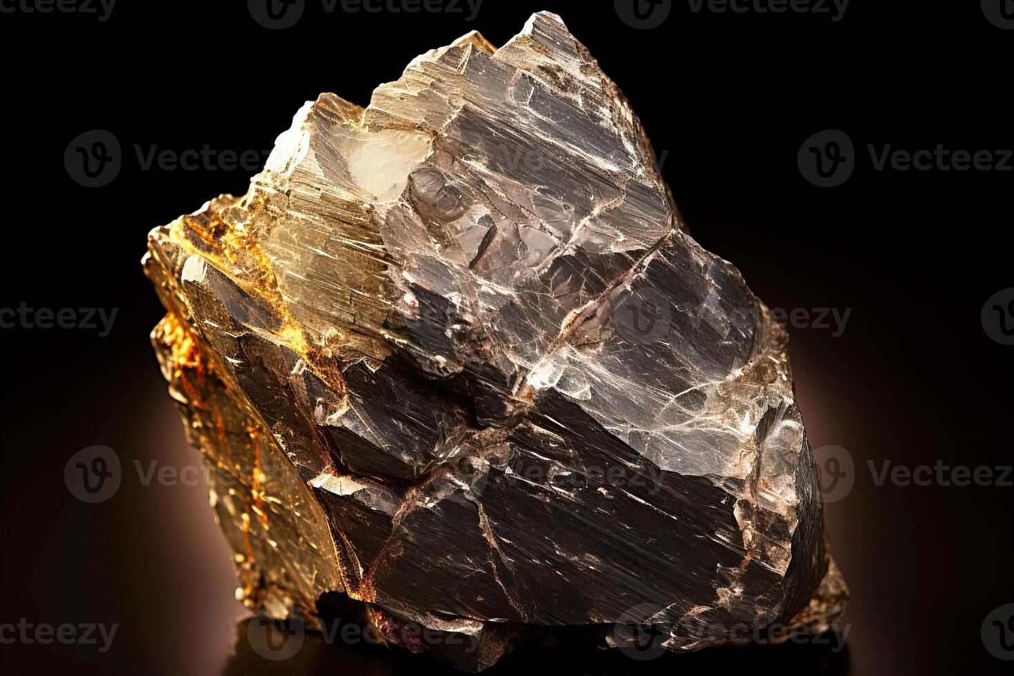 AI generated Anthophyllite is a rare precious natural stone on a black background. AI generated. Header banner mockup with space. photo