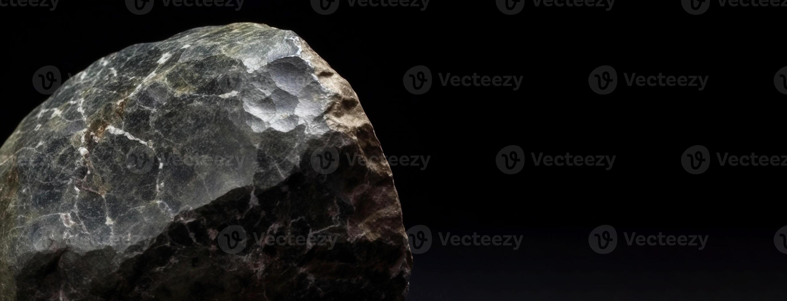 AI generated Braggite is a rare precious natural stone on a black background. AI generated. Header banner mockup with space. photo