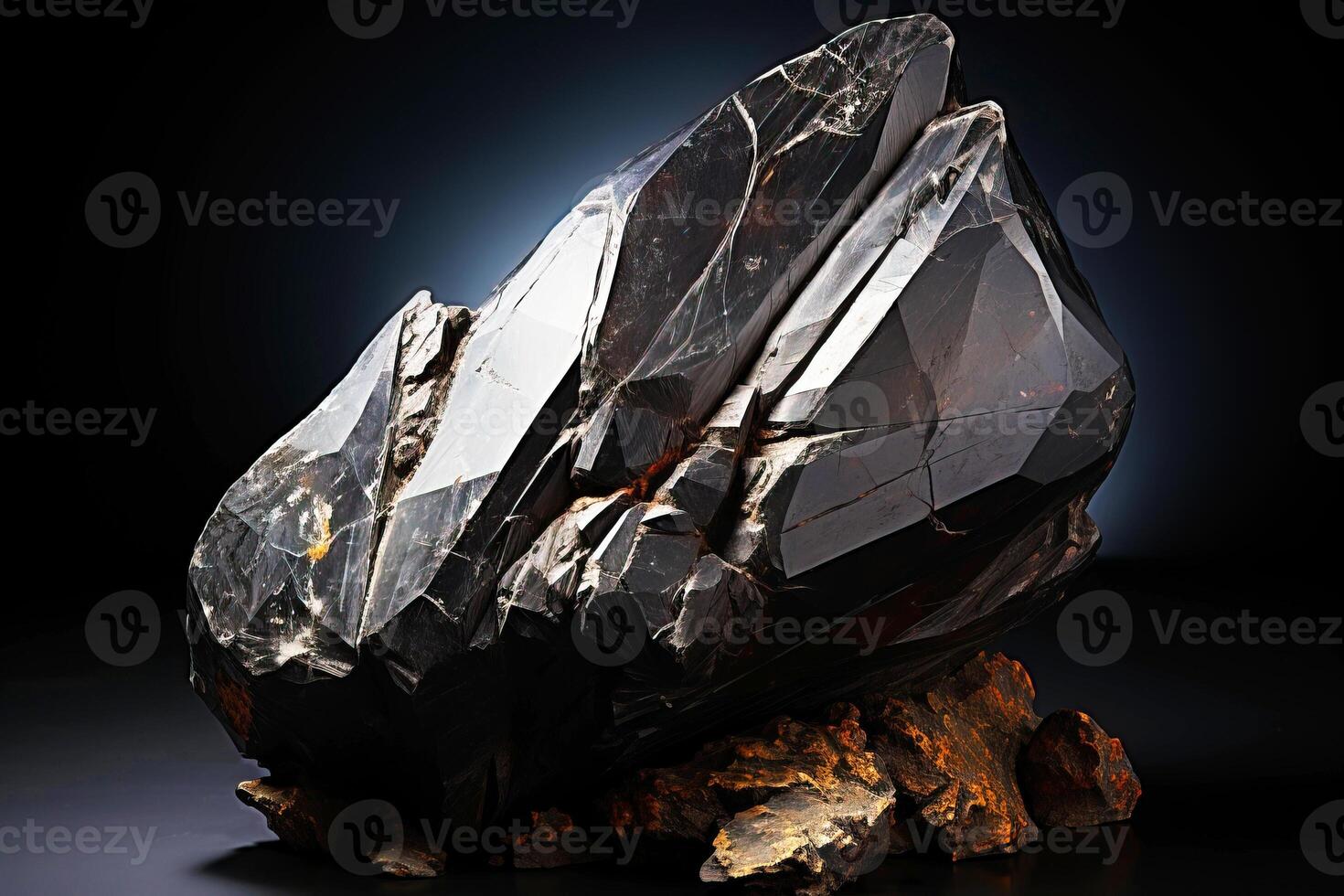 AI generated Abramovite is a rare precious natural stone on a black background. AI generated. Header banner mockup with space. photo