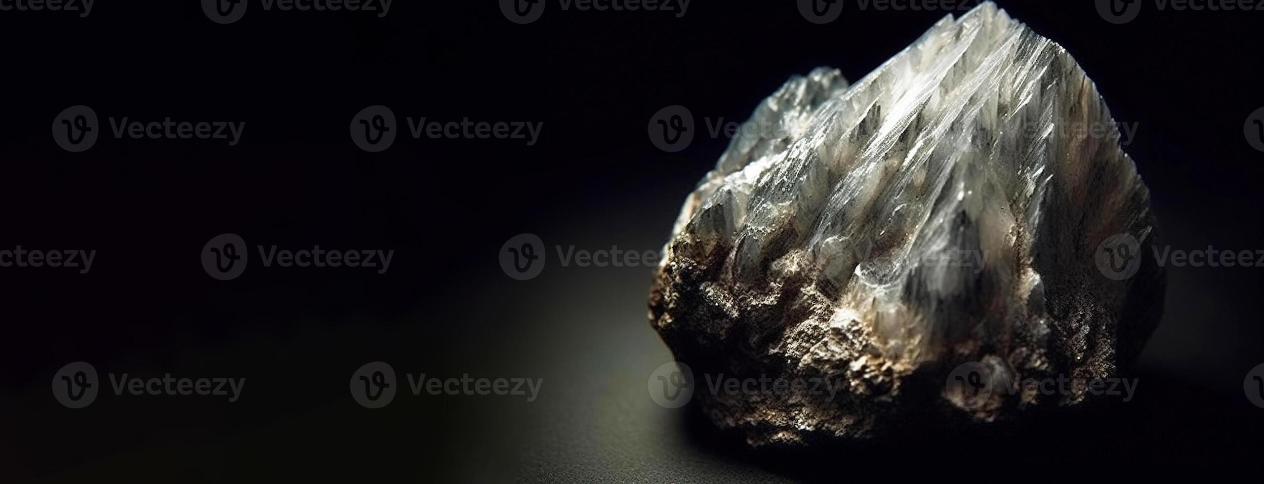 AI generated Bertrandite is a rare precious natural stone on a black background. AI generated. Header banner mockup with space. photo