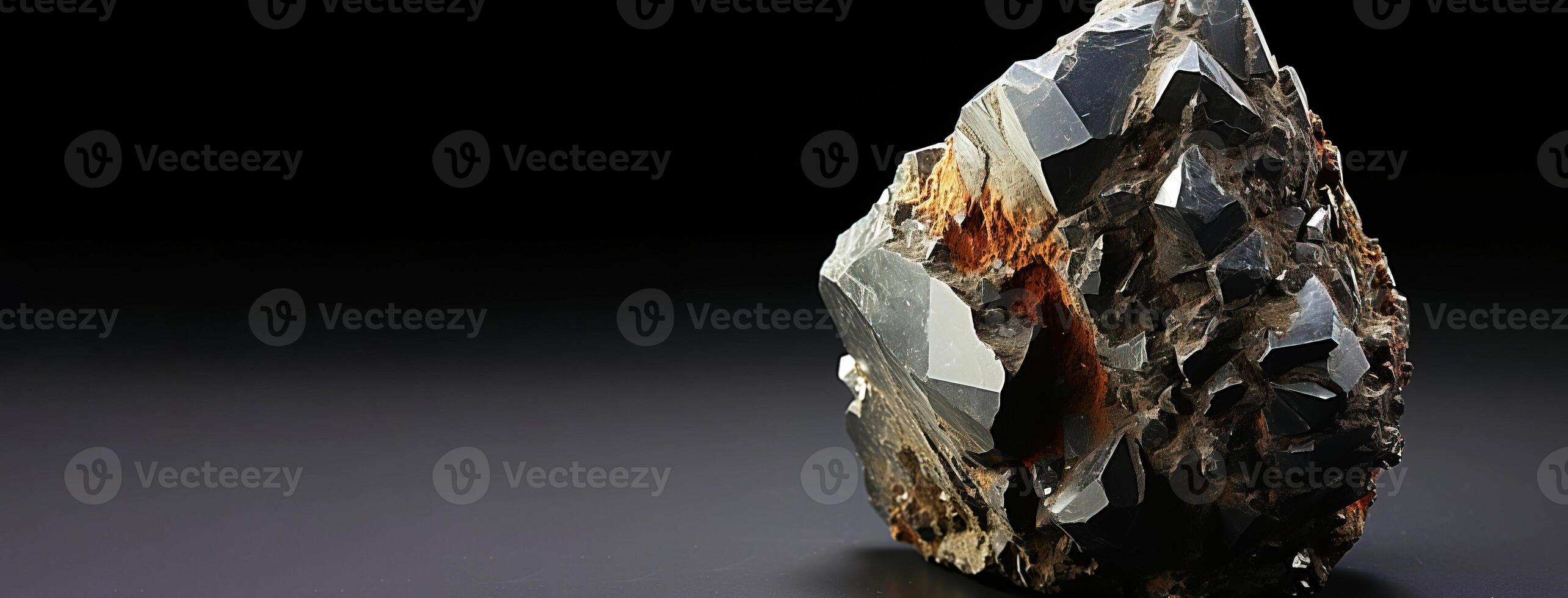 AI generated Nadorite is a rare precious natural stone on a black background. AI generated. Header banner mockup with space. photo
