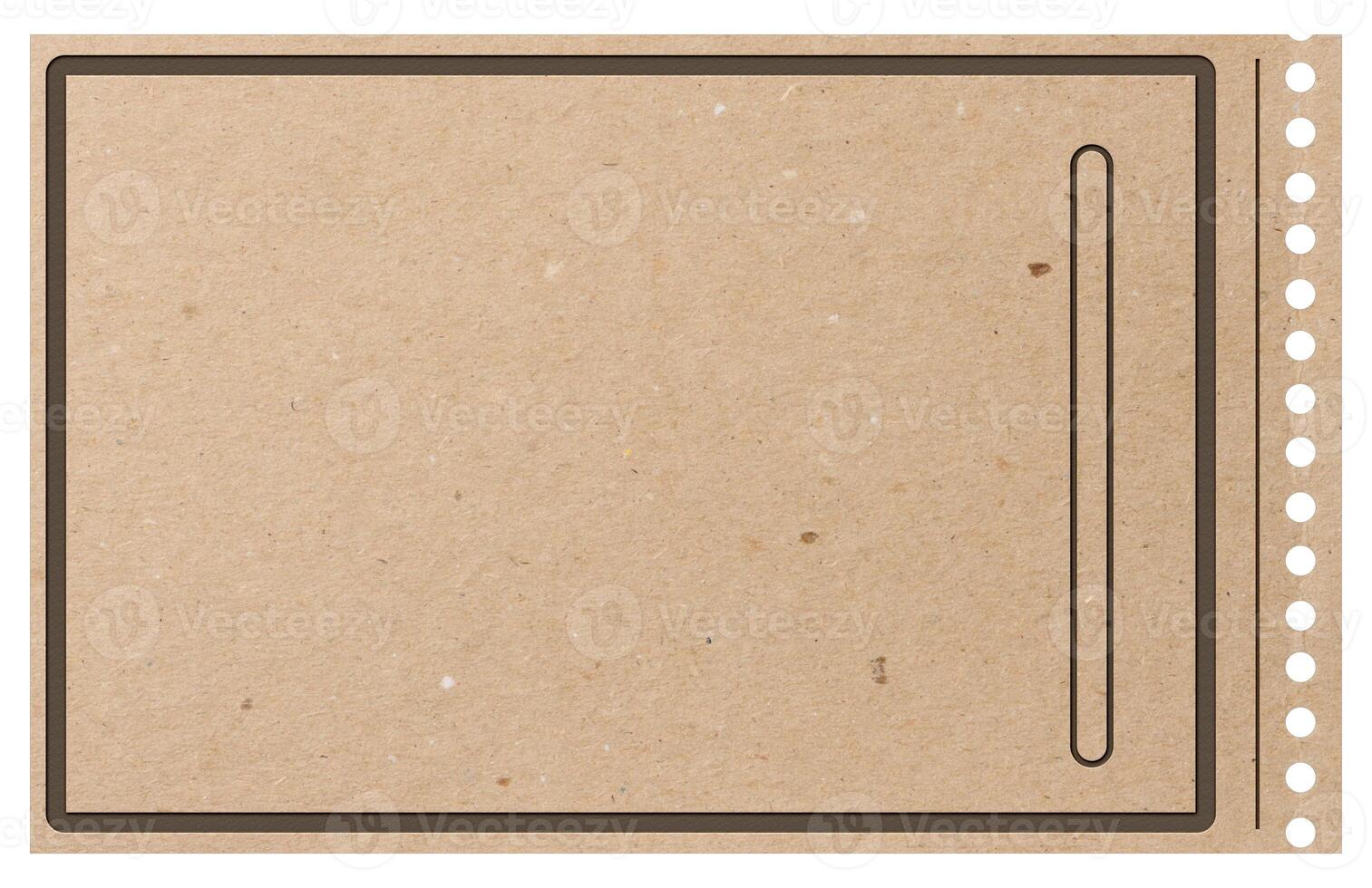 Brown cardboard ticket with tear-off edges on isolated background photo