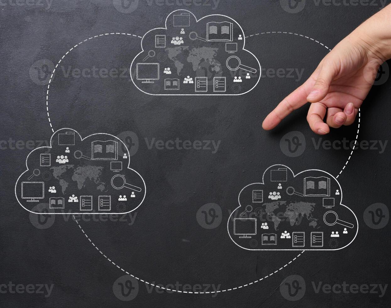 Cloud data storage and businessman's hand. The concept of information exchange photo