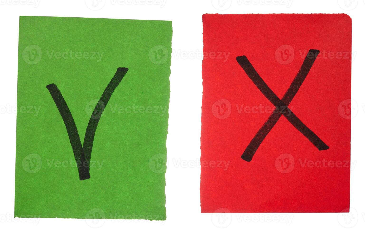 Red and green cards with a check mark and a cross, marking correctly and not photo