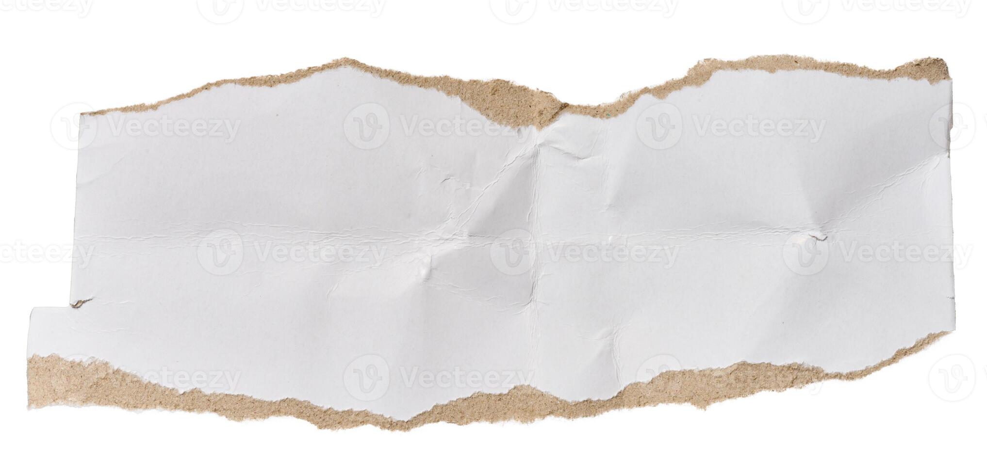 White piece of cardboard with torn edges on isolated background photo