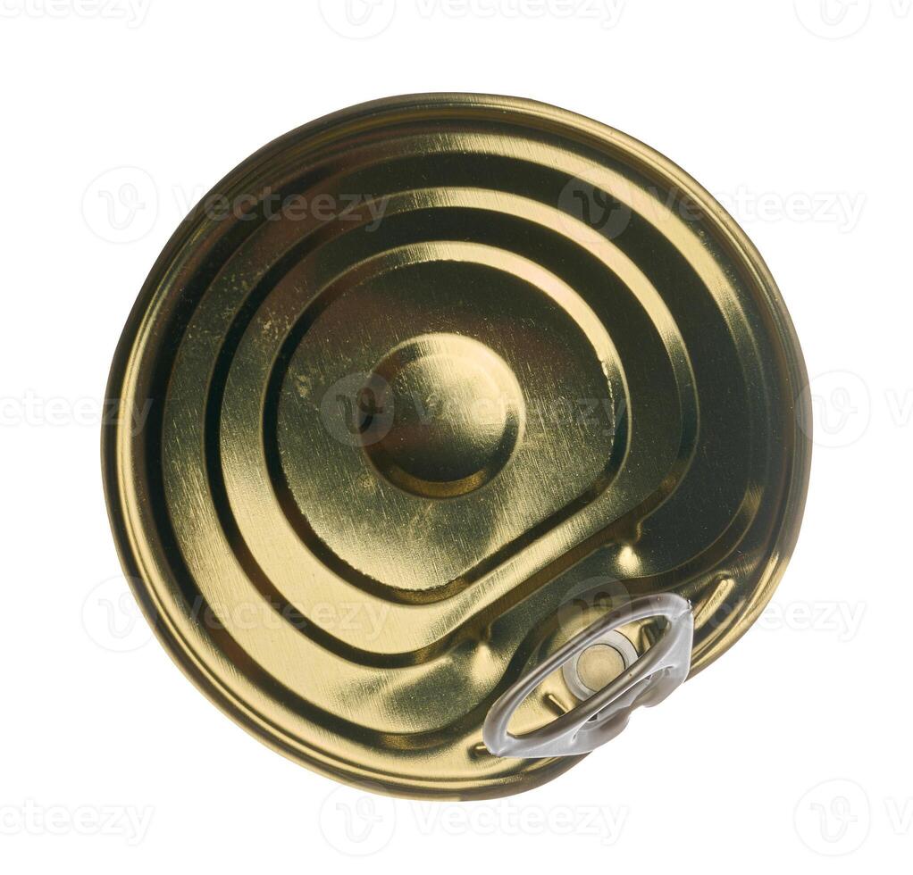 Tin lid from a tin can on an isolated background photo