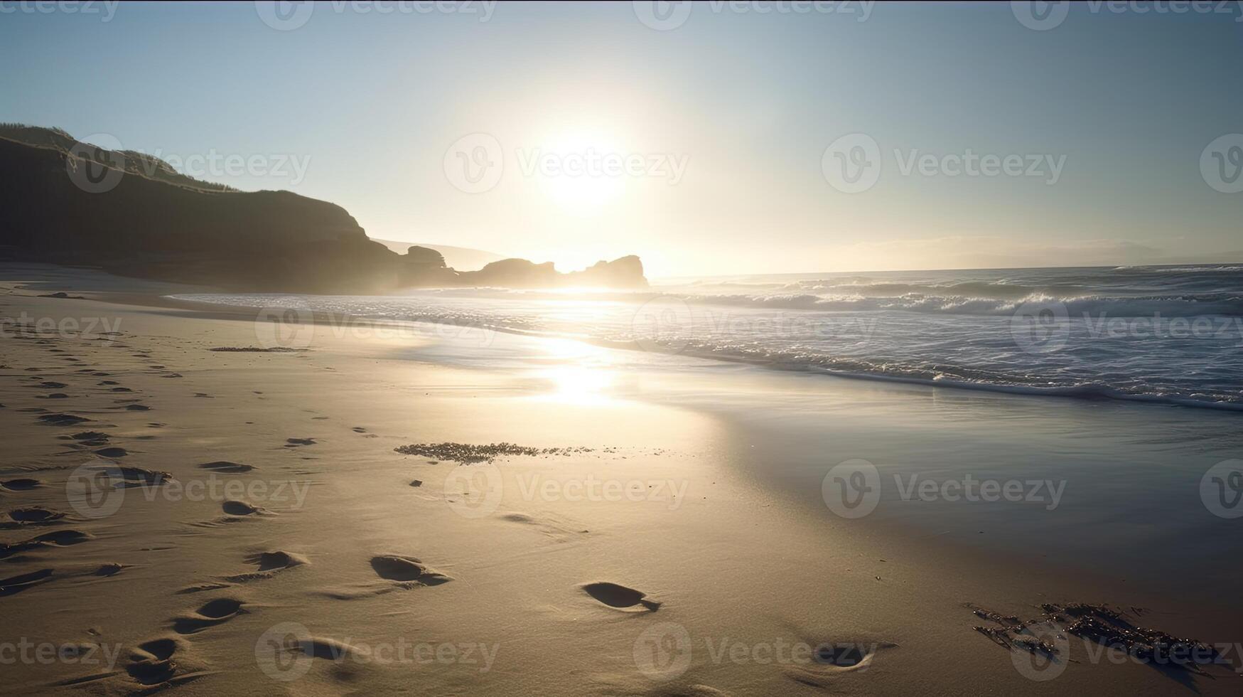 AI Generated Beautiful Seascape in Morning. Inspirational Nature Background with Calm Sea and Empty Beach. Ai generative. High quality illustration photo