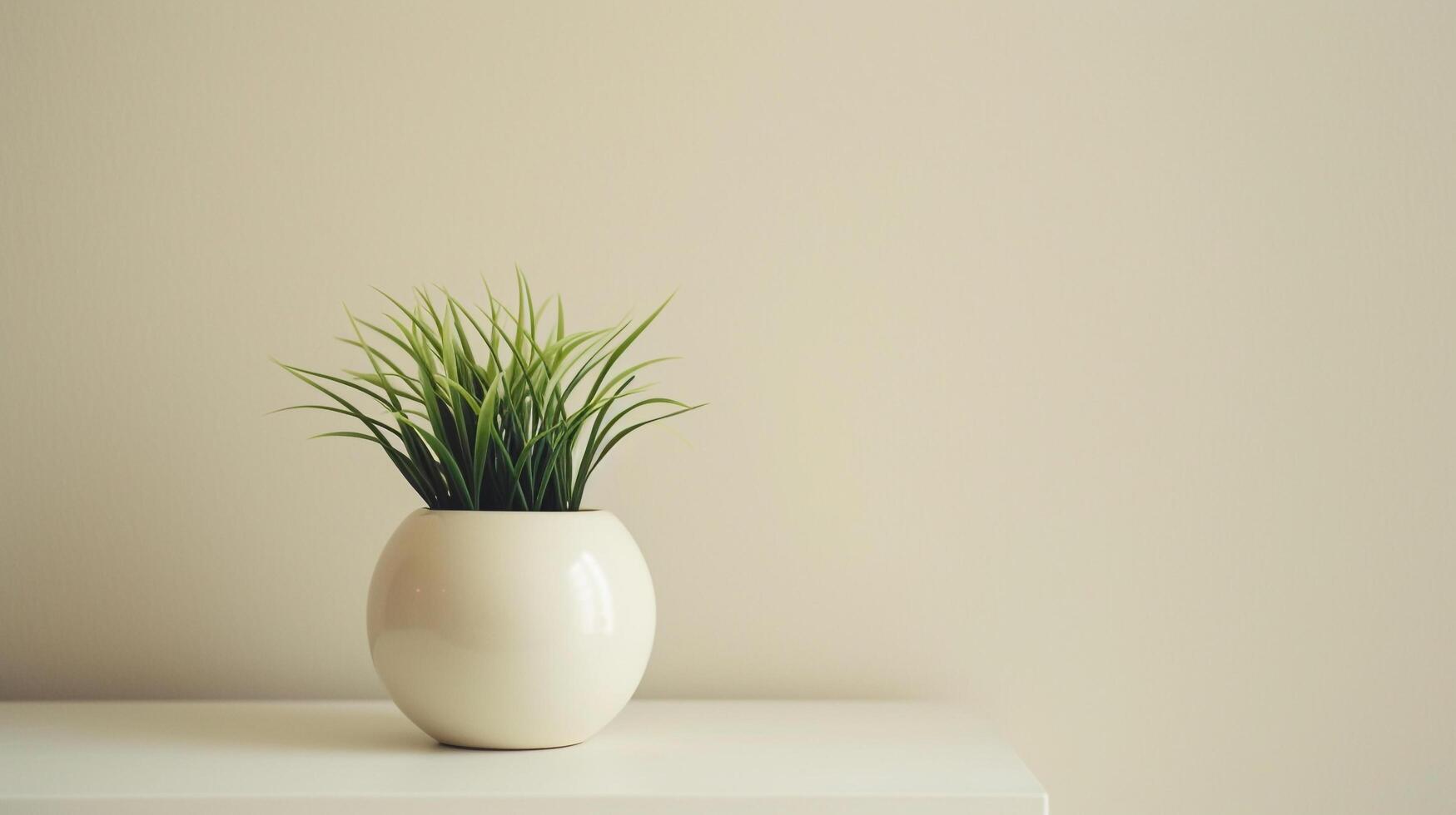 ai generado un blanco casa planta maceta sentado en un de madera mesa foto