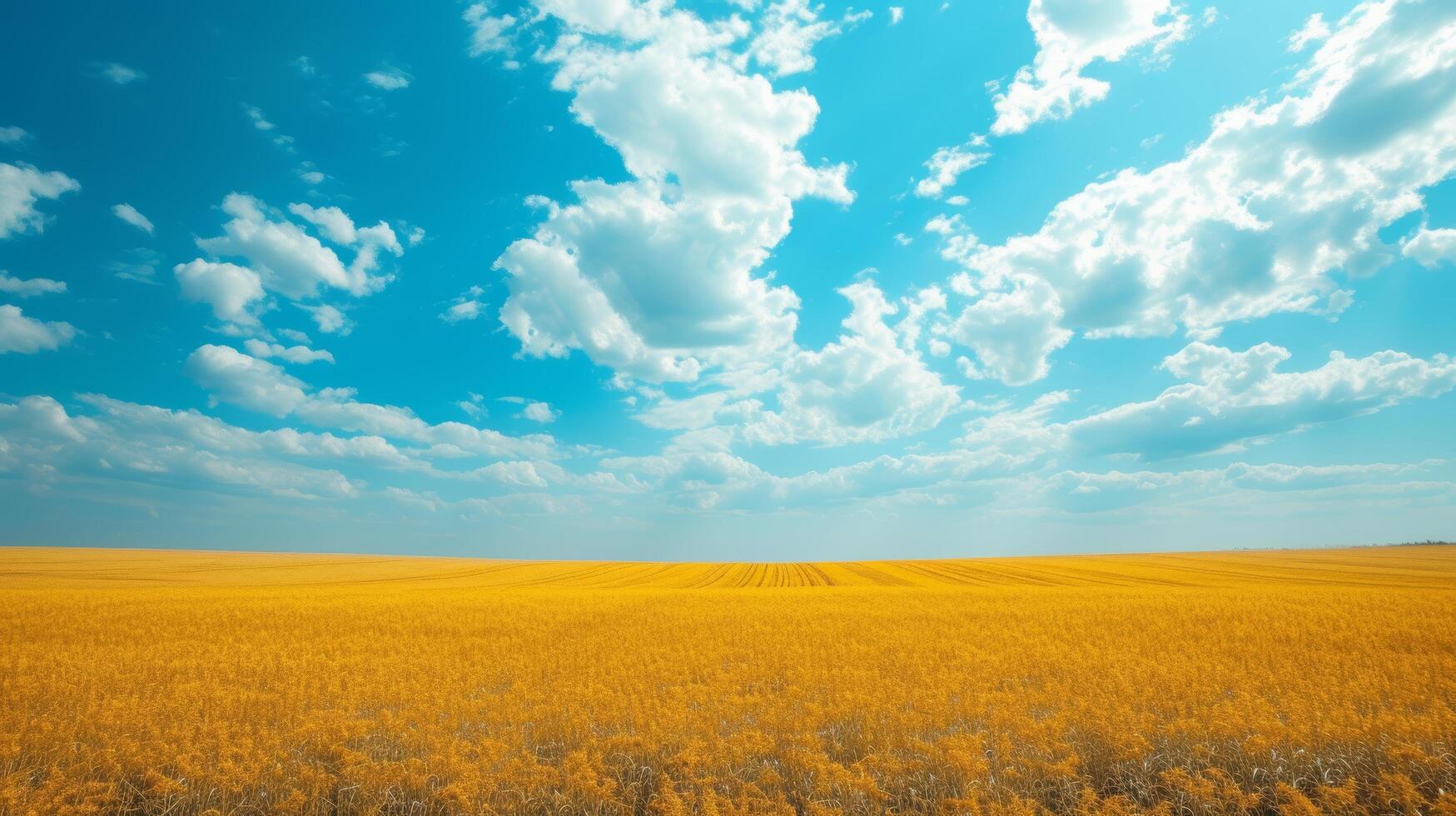 AI generated Beautiful natural background with yellow field and blue sky large copyspace area with copy space for text photo