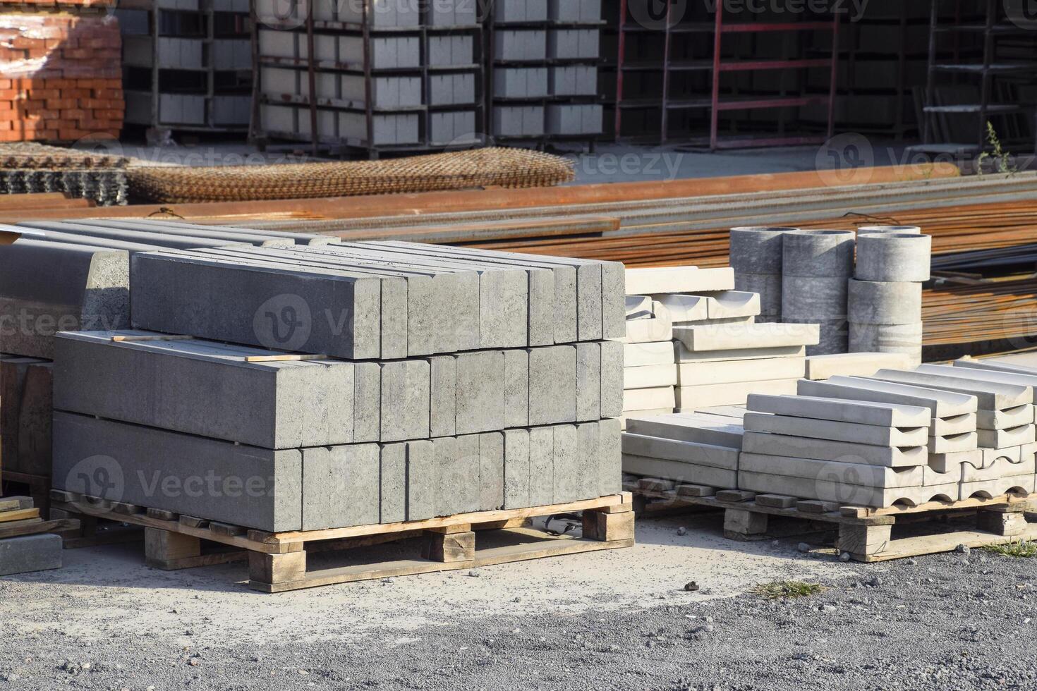 Warehouse cinder block and products from cement slurry on the base. photo