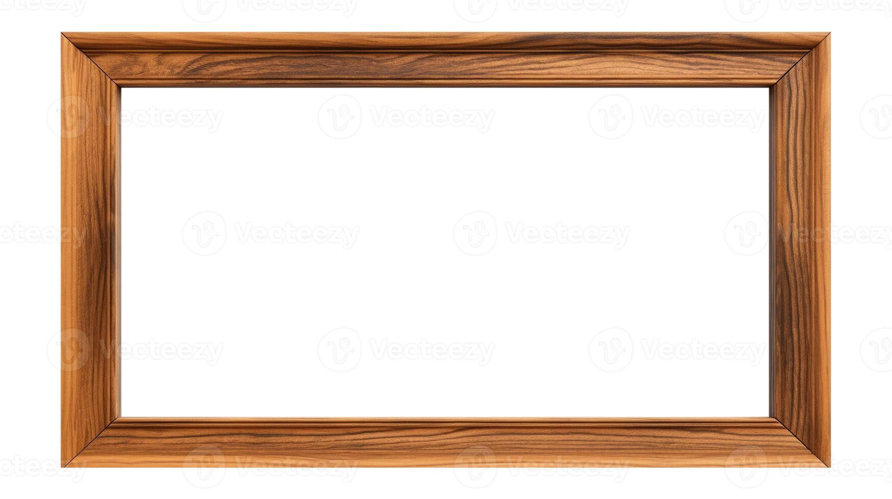 AI generated wide wooden picture frame with blank space for decoration isolated on white background photo