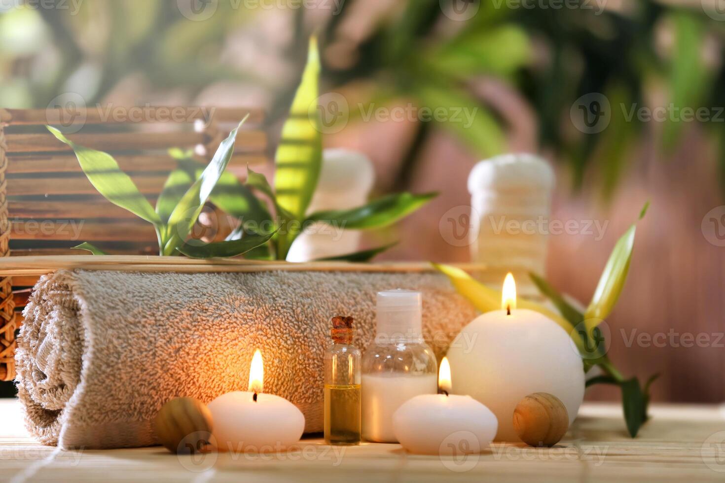 Beautiful spa composition on bamboo mat photo