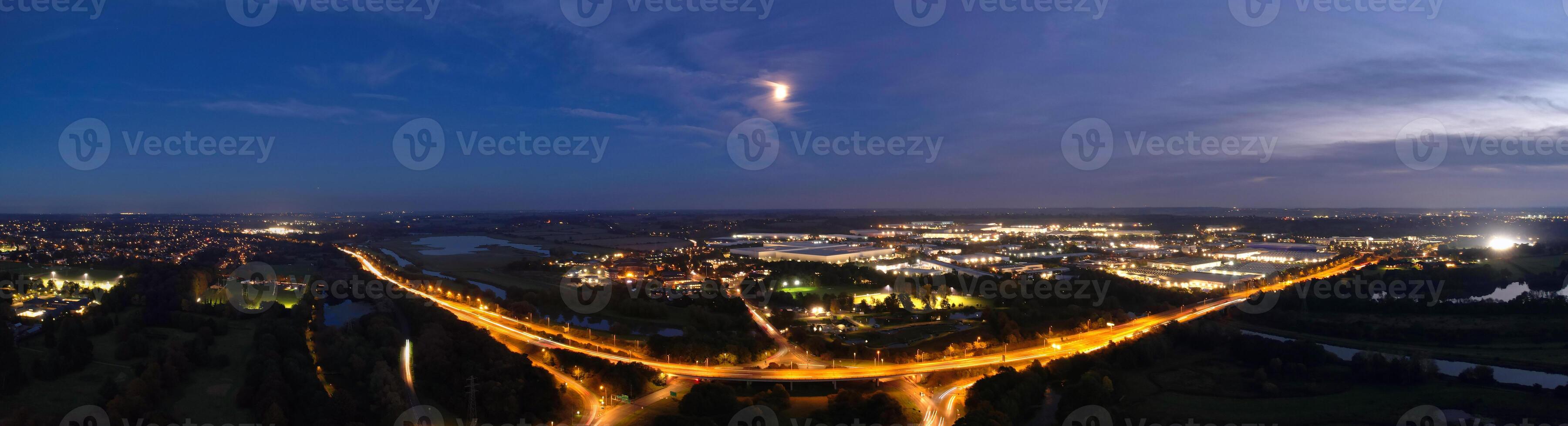 Aerial Panoramic View of Illuminated Northampton City of England, UK During Night of October 25th, 2023 photo