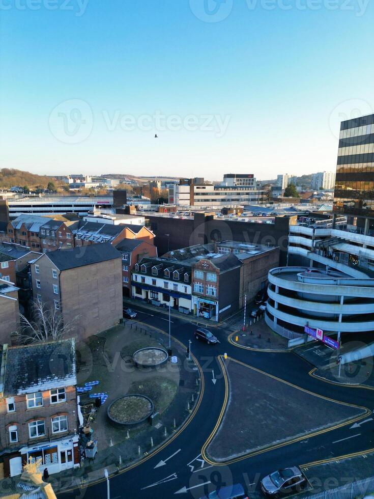 High Angle View of Central Luton City of England UK during Sunset Time. December 1st, 2023 photo