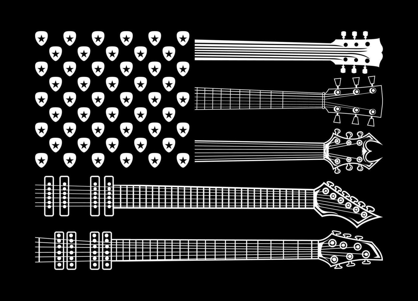 American flag made of guitar necks and picks, Rock and Roll 4th of July Musician Flag vector