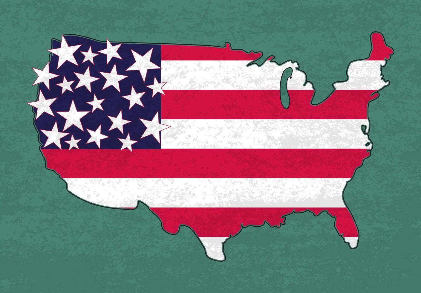 el americano bandera en el forma de el unido estados, Estados Unidos bandera en Estados Unidos mapa, americano mapa americano bandera con textura vector