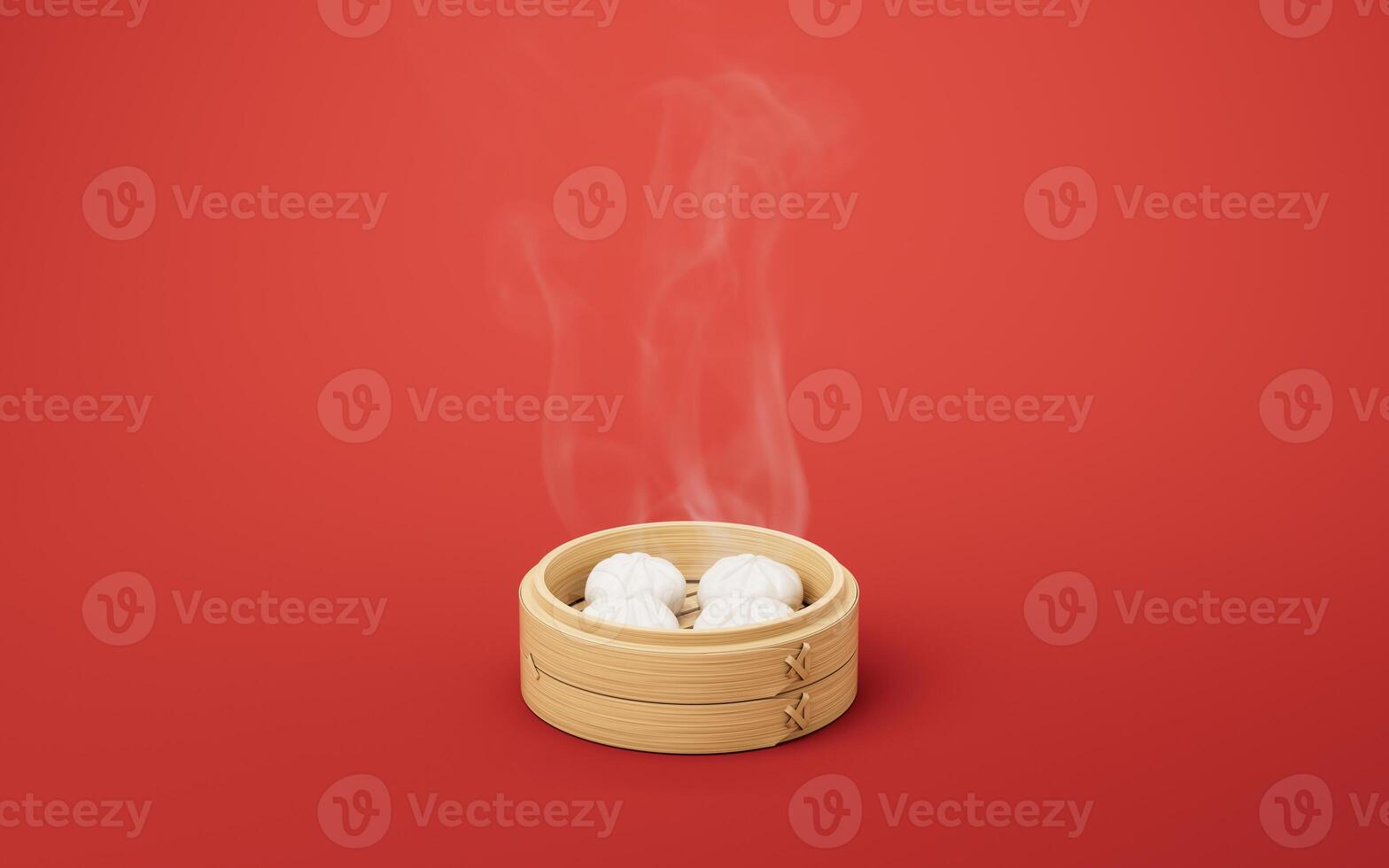 Chinese food baozi in food steamer, 3d rendering. photo
