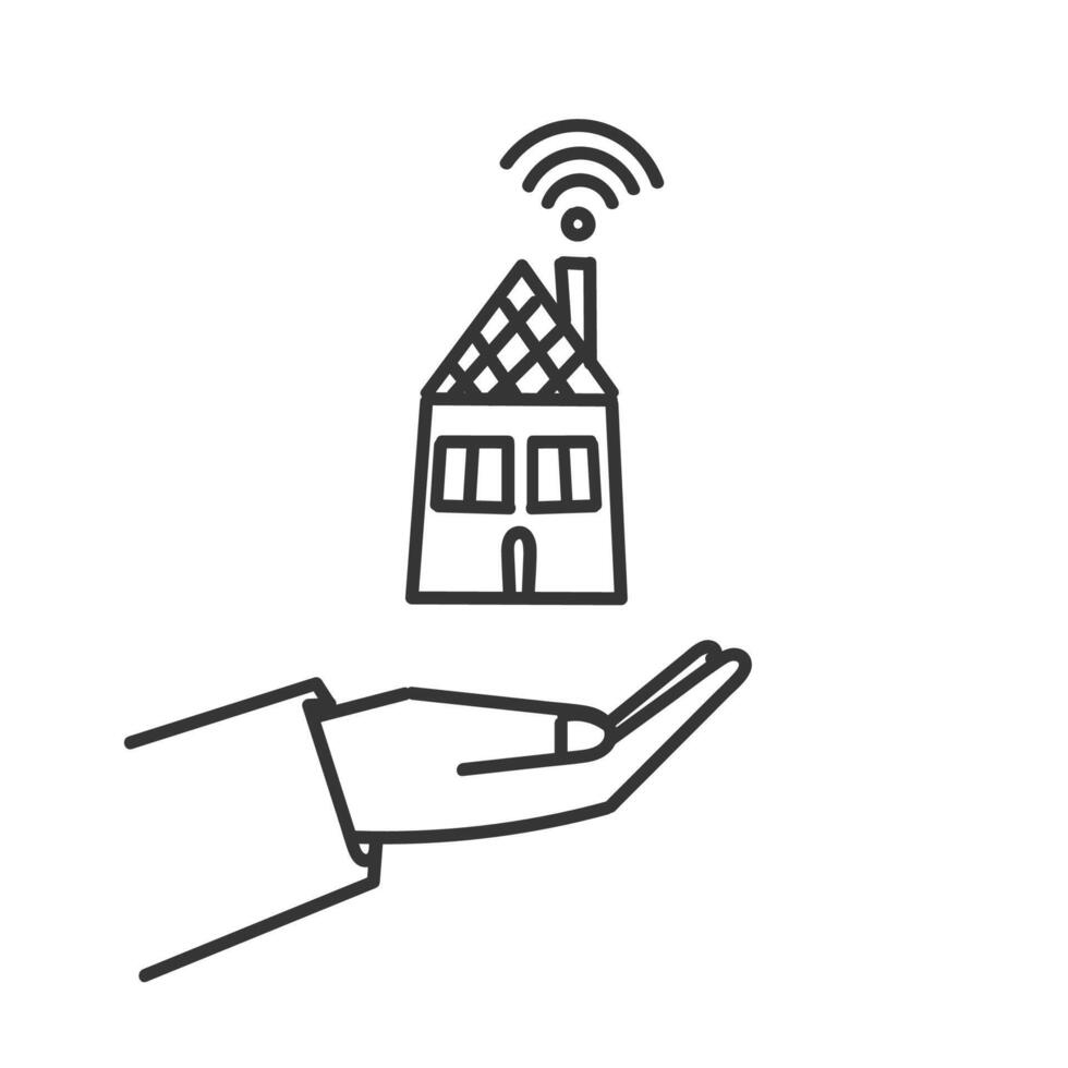 hand drawn doodle house with wifi signal illustration vector