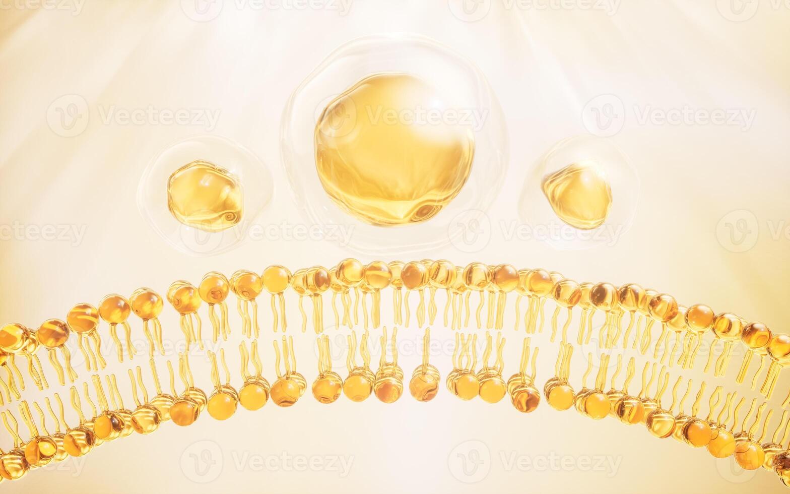 transparente membrana y dorado aceite, 3d representación. foto