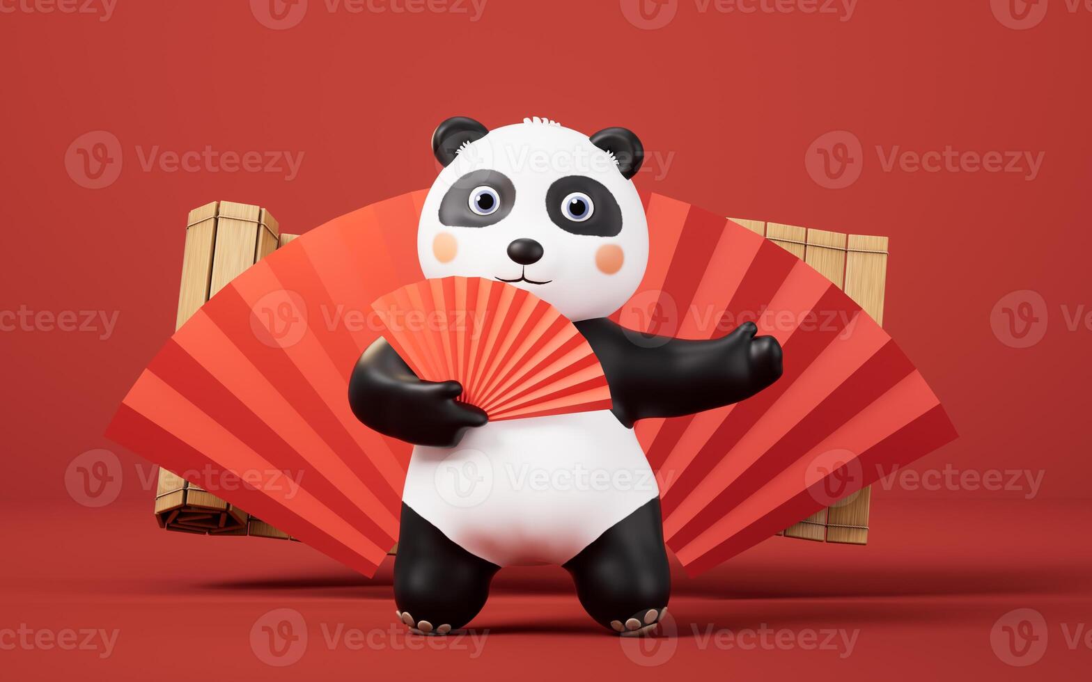 Cartoon panda with festive background, 3d rendering. photo